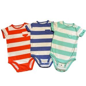 Carter’s Striped Pocket Kids One Piece Set - Orange, Blue, and Mint 9 months Lot